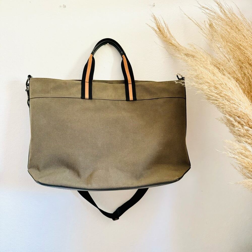 COACH UNISEX Olive Green Black Canvas Leather Zip Travel Shoulder Tote Bag 43 - Picture 7 of 16